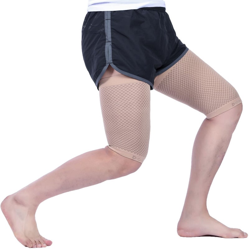 Doc Miller Thigh Compression Sleeve for Men Women 1 Pair â€“ Quad Compression Wrap - Braces for Thigh Pain Muscle Recovery - Hamstring Compression Sleeve Silicone Band - 1 Pair - Image 1